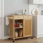 vidaXL Kuhinjski voziček s koleščki Naravna 90,5 x 36 x 86,5 cm Bambus