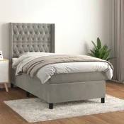 Greatstore Box spring postelja z vzmetnico svetlo siva 80x200 cm žamet