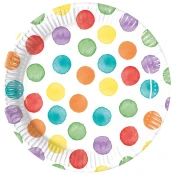 Barvni pikčasti papirnati krožniki, set 8 kosov, 23 cm