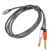LINQ Avdio kabel/razdelilnik USB-C na 2x vticnico 6,35 mm moški najlon pleten 1,5 m, LinQ - siv, (20630301)