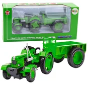 shumee Kovinski kmetijski traktor s prikolico zelene barve 1:18