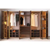 Casa Padrino luxury bedroom cabinet dark brown 360 x 62 x H. 230 cm - Illuminated wardrobe with 8 glass doors - Bedroom furniture - Hotel furniture - Luxury furniture