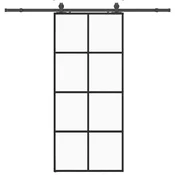Vidaxl Drsna vrata z opremo črna 90x205 cm ESG steklo