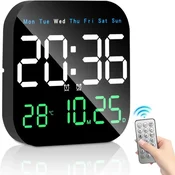 VYZIO® Digitalna LED ura z daljincem, prikaz časa, datuma in temperature, nastavljiva svetlost, stenska ali namizna | DIGITIME