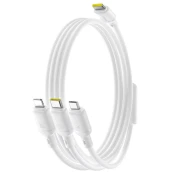 Punjacki i podatkovni 100W kabel Baseus Silky 3u1 USB-C u Micro-USB, Lightning i USB-C – 1,5 m – Moon White