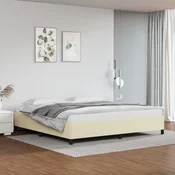 shumee vidaXL Posteljni okvir, kremne barve, 200x200 cm, umetno usnje
