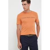 Pamucna majica Calvin Klein Jeans boja: narancasta, s tiskom