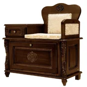 Casa Padrino Luxury Baroque Telephone Bench Dark Brown/Cream - Handmade Baroque Style Solid Wood Hall Cabinet with Bench - Baroque Furniture