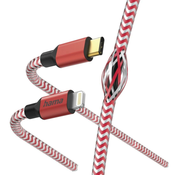 HAMA "reflektirajući" kabel za punjenje, USB-C - Lightning, 1,5 m, najlon, crveni