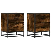 Vidaxl Nočna omarica 2 kosa dimljen hrast 40x31x50 cm inženirski les
