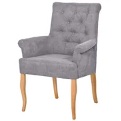 Casa Padrino Chesterfield Neo Baroque Dining Chair Gray/Natural - Kitchen Chair with Armrests - Dining Room Furniture - Chesterfield Furniture - Neo Baroque Furniture