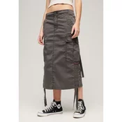 Superdry za ženske. W7210336A Sivo vojaško midi krilo (XS), Priložnostno, Siva, Bombaž