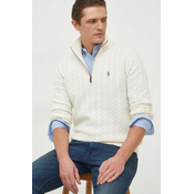 Vuneni pulover Polo Ralph Lauren za muškarce, boja: bež, lagani, s poludolcevitom