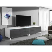 TV stol Nashville 128 Sjajno siva, Bijela, S ladicama, S vratima, 200x43x45cm