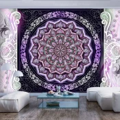 Samoljepljiva foto tapeta - Round Stained Glass (Violet) 392x280