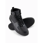 Ombre Mens high boots sneakers with shiny elements - black