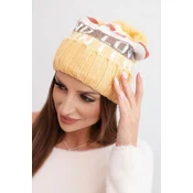 Kesi Womens winter hat with wool and a large pompom K422 mustard