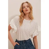 Trend Alacati Stili Ženska bluza kratkih rukava ALC-X10013, Okrugli izrez, Bela