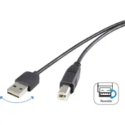 Renkforce USB 2.0 priključni kabel [1x USB 2.0 vtič A - 1x USB 2.0 vtič B] 1.80 m črn uporaben na obeh straneh vtič