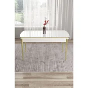 Hanah Home trpezarijski sto na razvlacenje Edaf, 132 × 80 cm (razvucen 170 cm), bela ploca, zlatne noge