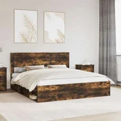 Vidaxl Konstrukcija postelje z vzglavjem Dimljeni oreh 200 x 200 cm