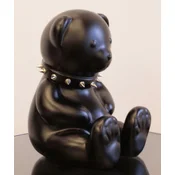Casa Padrino luxury designer decorative figure teddy bear with collar black/silver H. 31 cm - Resin decorative sculpture - Luxury decorative figure - Designer decorative figure - Luxury accessories
