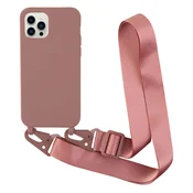 Silikonski ovitek Bigcousin za iPhone 13 Pro Max – roza z zaščitnim trakom