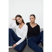 Trendyol Black-White 2-Pack 100% Cotton V-Neck Regular/Normal Cut Knitted T-Shirt