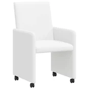 Vidaxl Jedilni stoli s kolesi 2 szt. Bela 57 x 66 x 94 cm Umetna koža