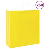 Vidaxl Papirnate vrečke 50 kosov z ročaji rumena 45x17x48 cm