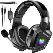 Onikuma K8 ŽIČNE IGRALNE SLUŠALKE Z MIKROFONOM, NA UŠESU, RGB, ČRNE