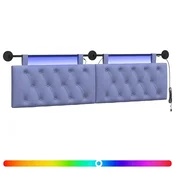 Vidaxl Viseče vzglavje postelje Z LED svetlobo Jeans modra Blago