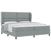 Vidaxl Postelja z vzmetnico z vzglavjem Svetlo siva 200 x 200 cm blago