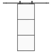 Vidaxl Drsna vrata z opremo črna 76x205 cm ESG steklo