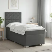 vidaXL Postelja boxspring z vzmetnico Temno siva 90 x 200 cm Blago
