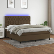 Greatstore Box spring postelja z vzmetnico LED temno rjava 180x200cm blago