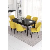 Hanah Home Set Trpezarijski sto i 6 stolica Eva, Žuto-crni