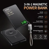 KJB Magnetna prenosna baterija z brezžičnim polnjenjem, 5000 mAh, siva