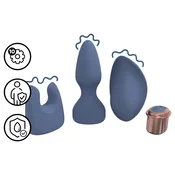 Loveline - set vibratorja z zamenljivimi nastavki (modro-siv)