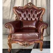Casa Padrino luxury baroque leather armchair dark brown/brown - Living room genuine leather armchair with decorative pillow - Luxury living room furniture in baroque style - Baroque furniture