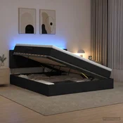 vidaXL LED Postelja za Shranjevanje z Blazino Črna 160 x 200 cm Blago