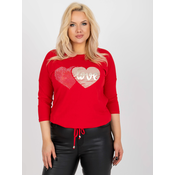 Red blouse of larger size with round neckline