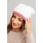 Kesi Womens winter hat made of wool with a woven pattern K443 white + pink