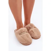 marka niezdefiniowana Ladies Slippers With Fur And Text Brown Kalelia