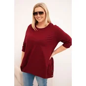 Kesi Plus Size womens cotton blouse with decorative buttons and rolled-up sleeves burgundy