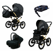 Babylux Margaret Gold White Dots | 4v1 Kombinirani Voziček kompleti | Otroški voziček + Carrycot + Avtosedežem + ISOFIX