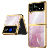 Premium hibridni ovitek Golden Frame za Samsung Galaxy Z Flip4 - pink marble