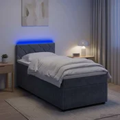 Postelja s pomičnim okvirjem, vzmetnico in LED Temno siva Žamet