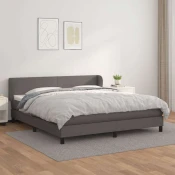 Vidaxl Box spring postelja z vzmetnico siva 160x200 cm umetno usnje