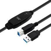 shumee MicroConnect USB 3.2 Gen 1 A-B kabel 10 m M-M aktivni, črne barve, USB3.0AB10B